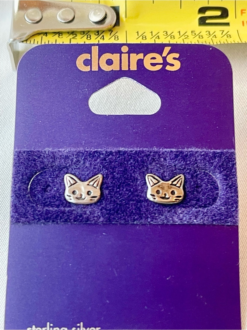 Claire's Sterling Silver Cat Face Stud Earrings NWT